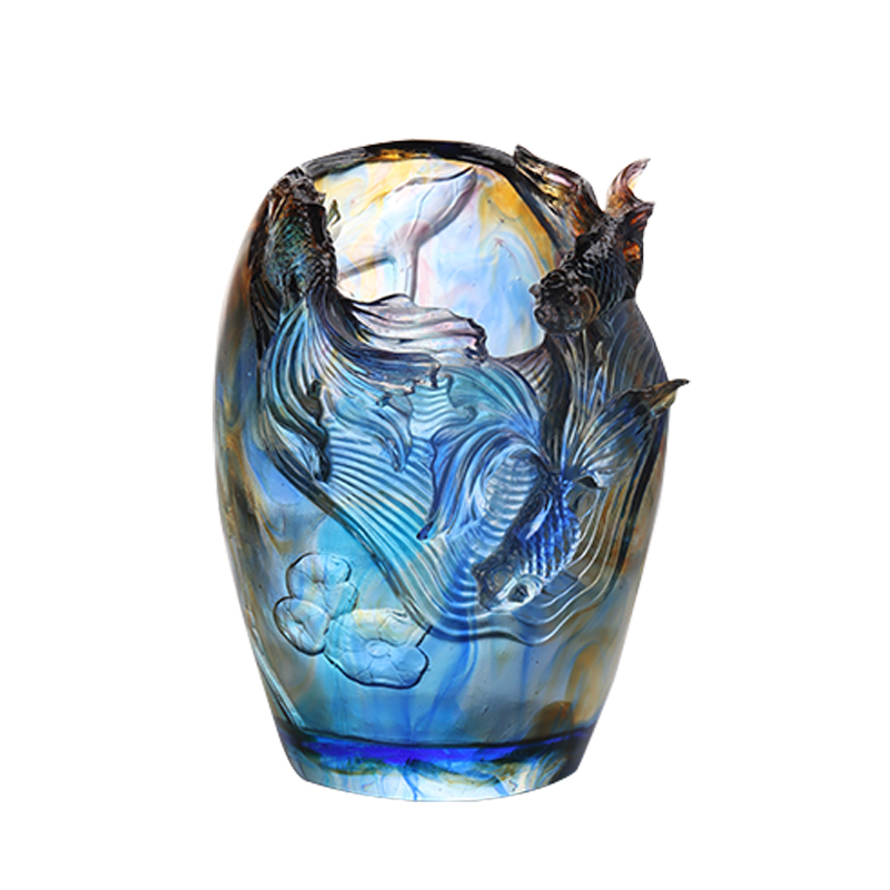 Glasvase: Luksuriøs og sofistikeret stue blomsterarrangement Krystalglas kunstnerisk konserveret blomsterholder Hjem Spisebord Dekorativ ornament 