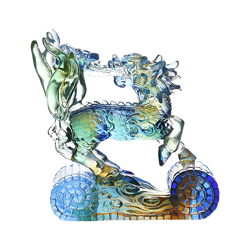 Wisdom Kirin Blå Amber Grøn Farvet Glas Krystal Ornament