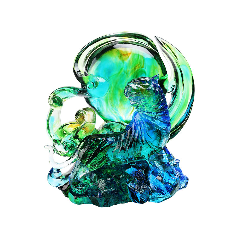 Blå-grøn gennemsigtig krystal glas tiger ornamenter