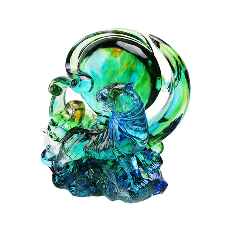 Blå-grøn gennemsigtig krystal glas tiger ornamenter