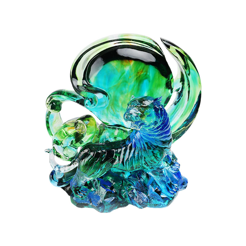 Blå-grøn gennemsigtig krystal glas tiger ornamenter