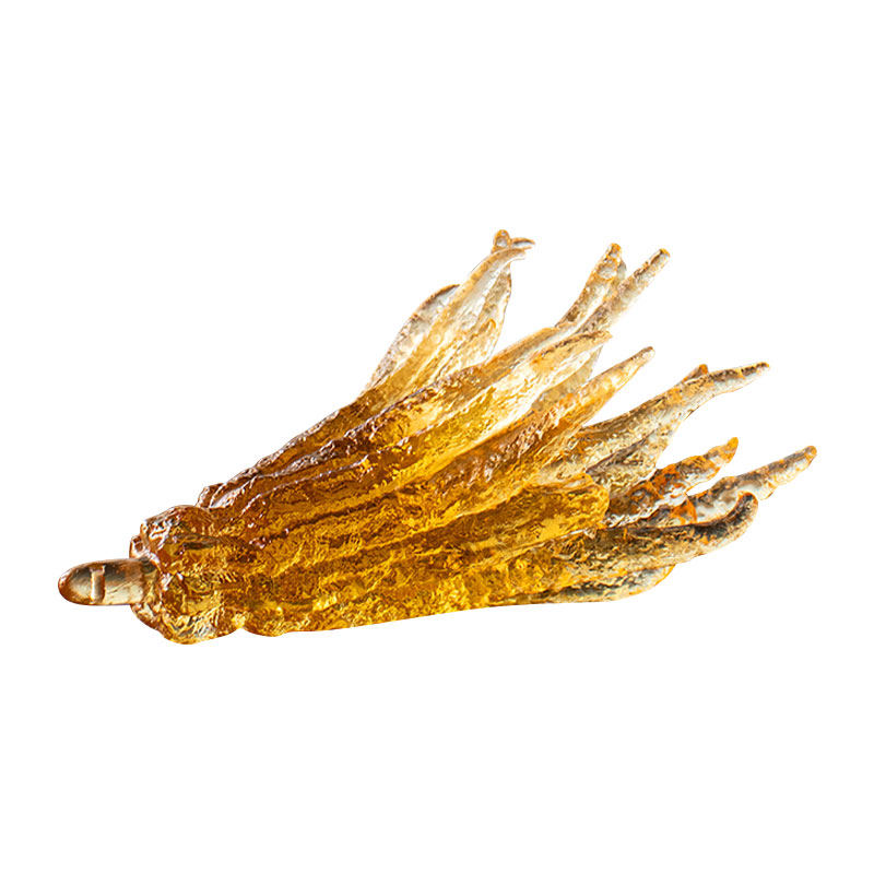 Håndformet røgelsesholder i gyldent glas