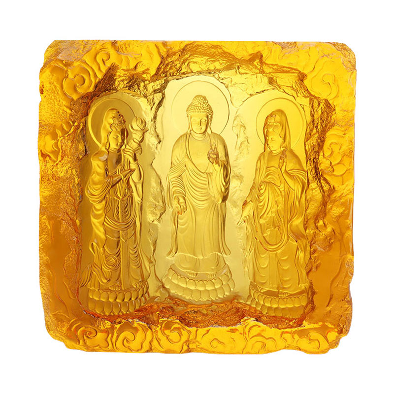 Tre vestlige hellige Buddha glasfigurer statue