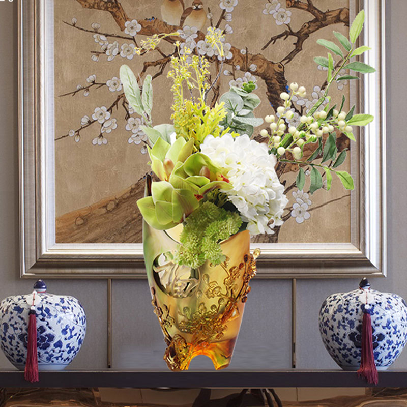 Boligdekorationer Blommeblomst Udskåret Design Amber Glas Vase