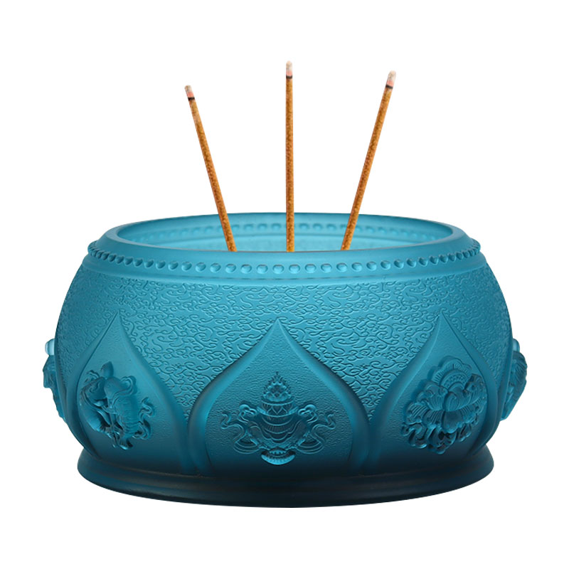 Kongeblå Otte lovende symboler buddhistiske alter krystalglas tilbud