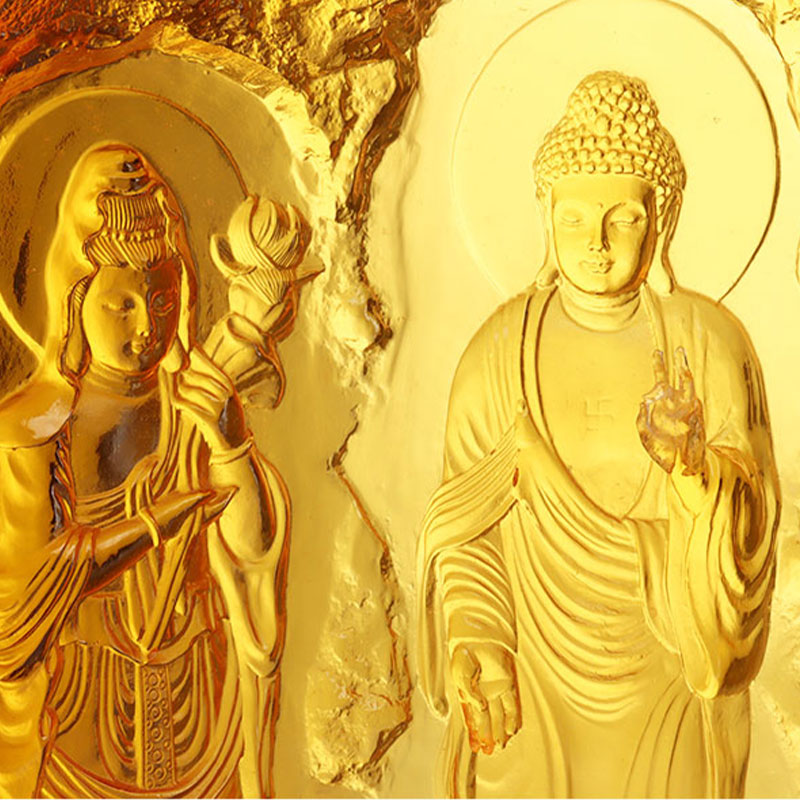 Tre vestlige hellige Buddha glasfigurer statue