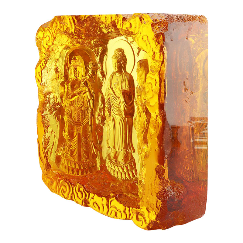 Tre vestlige hellige Buddha glasfigurer statue