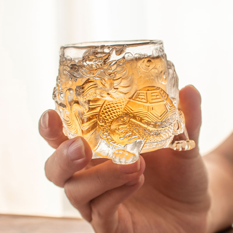 Antik Dragon relief glas vin kop te kop