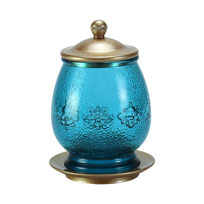 Kongeblå Otte lovende symboler buddhistiske alter krystalglas tilbud