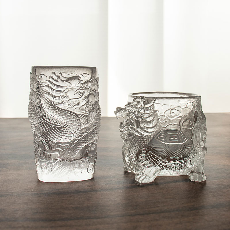 Antik Dragon relief glas vin kop te kop