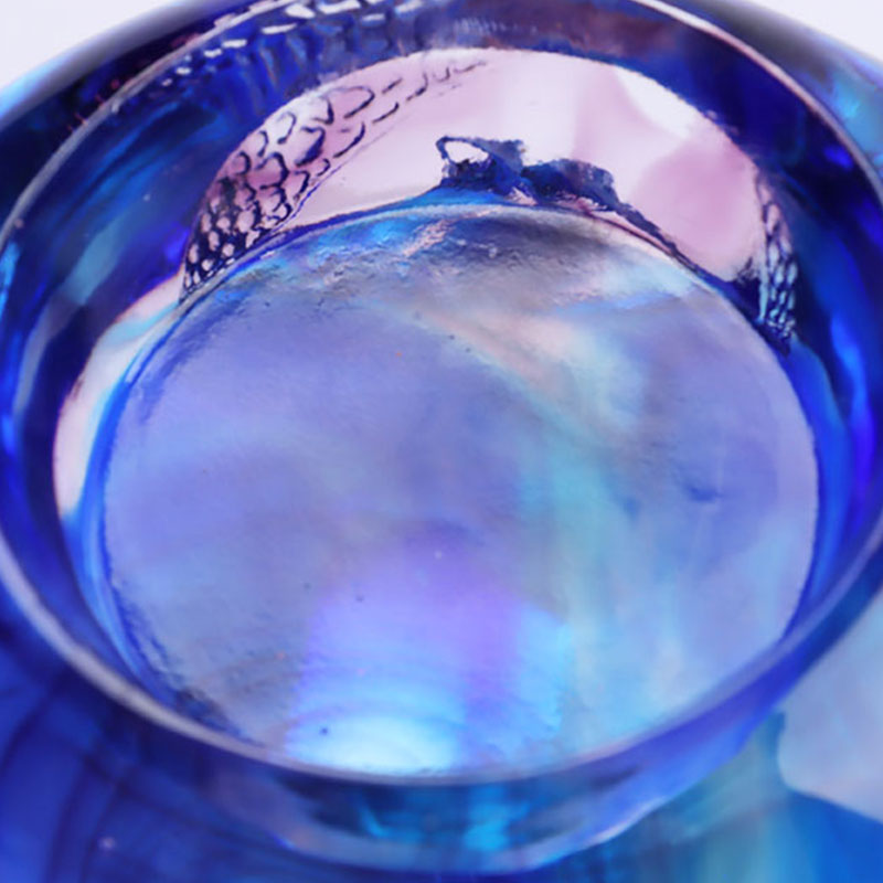 Blå farvet glasur krystal udskåret lysestage