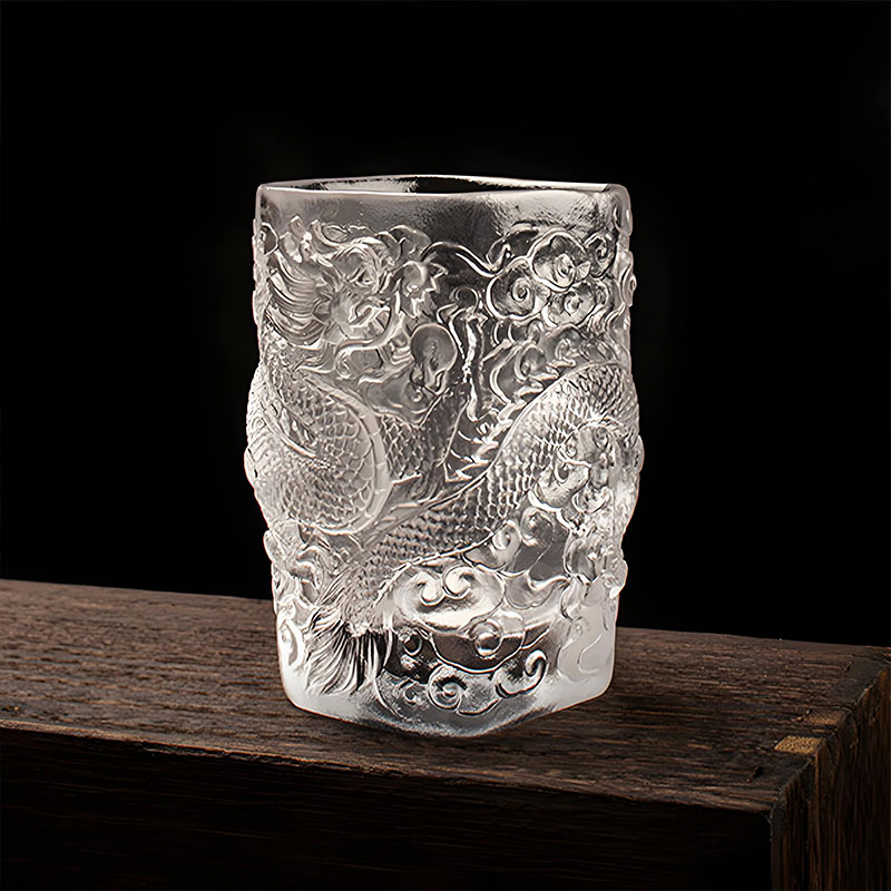 Antik Dragon relief glas vin kop te kop