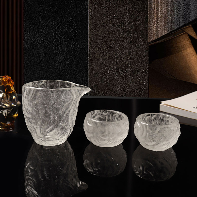 Boblemønster gennemsigtigt glas tekopper sæt til hjemmekontormødebrug