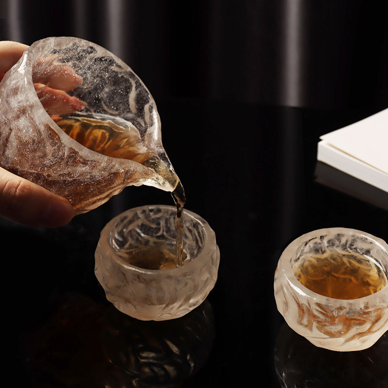 Boblemønster gennemsigtigt glas tekopper sæt til hjemmekontormødebrug