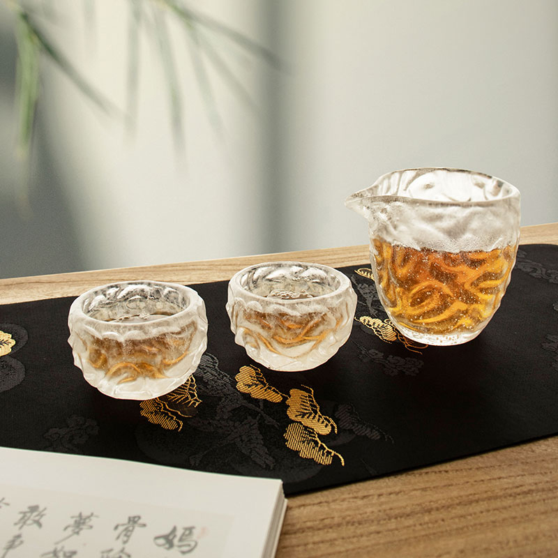 Boblemønster gennemsigtigt glas tekopper sæt til hjemmekontormødebrug
