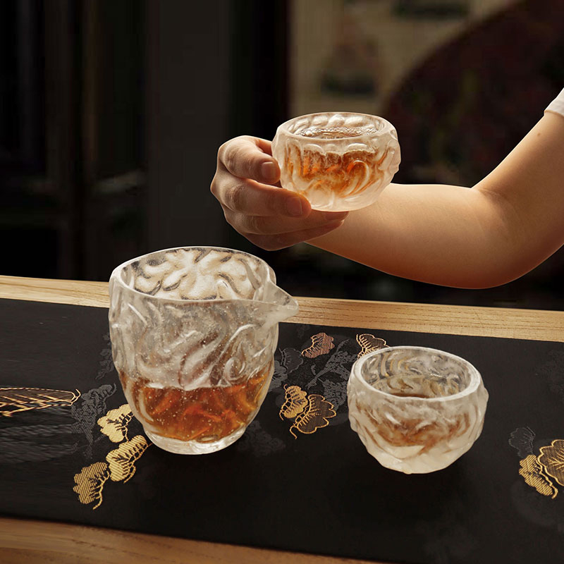 Boblemønster gennemsigtigt glas tekopper sæt til hjemmekontormødebrug