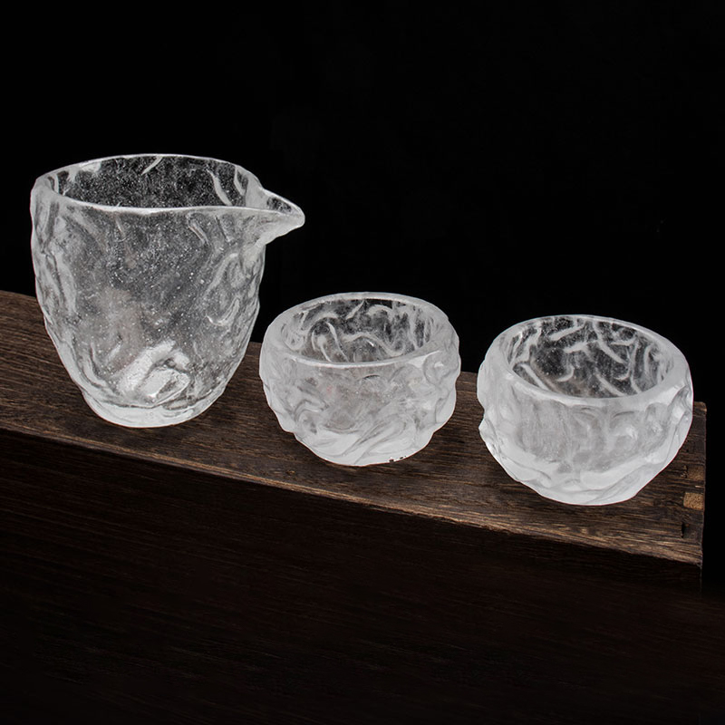 Boblemønster gennemsigtigt glas tekopper sæt til hjemmekontormødebrug