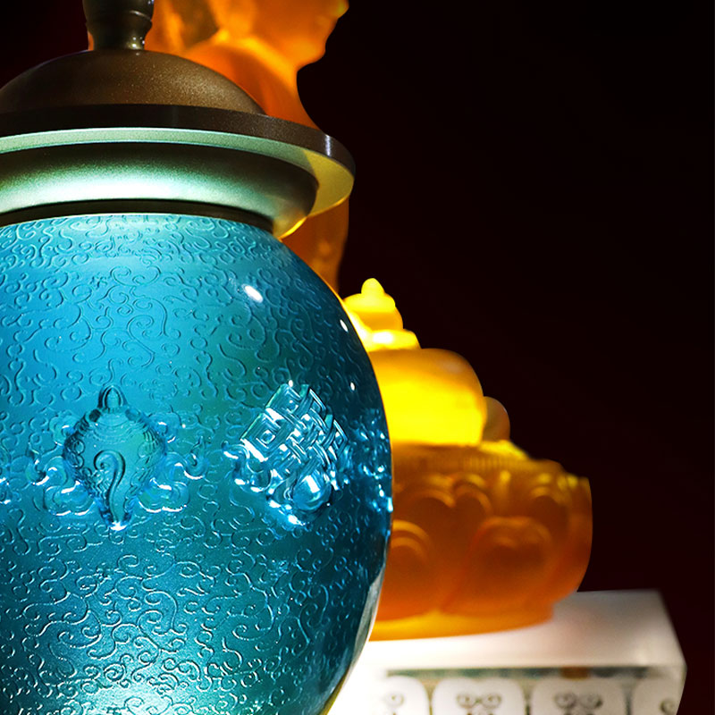 Kongeblå Otte lovende symboler buddhistiske alter krystalglas tilbud