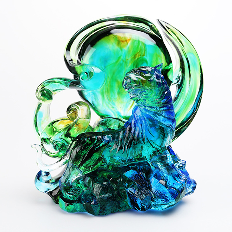 Blå-grøn gennemsigtig krystal glas tiger ornamenter