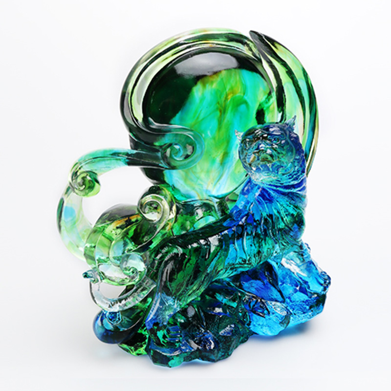Blå-grøn gennemsigtig krystal glas tiger ornamenter