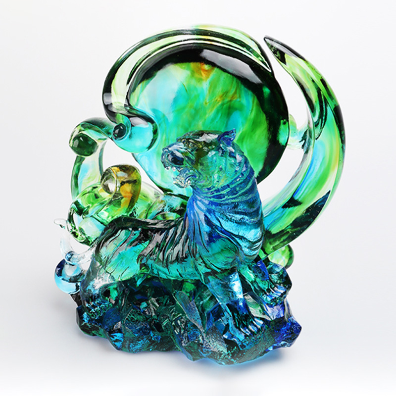 Blå-grøn gennemsigtig krystal glas tiger ornamenter