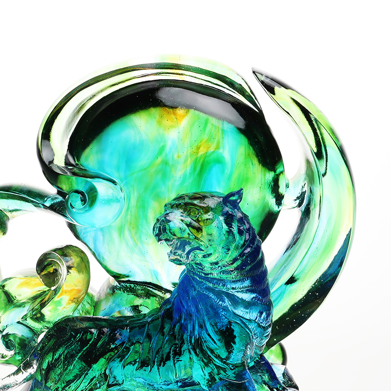 Blå-grøn gennemsigtig krystal glas tiger ornamenter